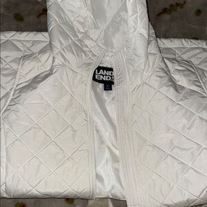 Lands' End Ivory Quilted Hooded Vest